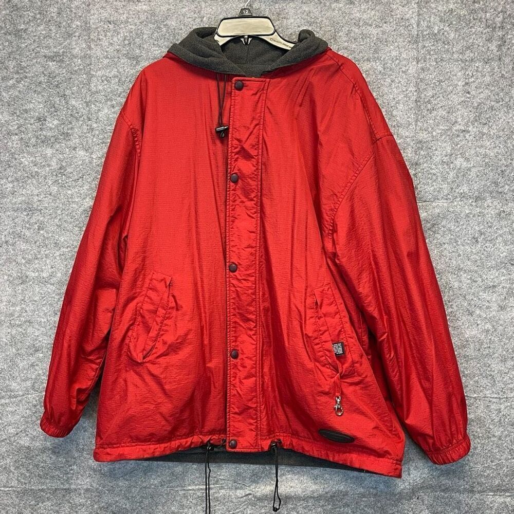 STRUCTURE Sport Jacket Men’s XL Red Charcoal Gray Hooded Reversible‎ Windbreaker